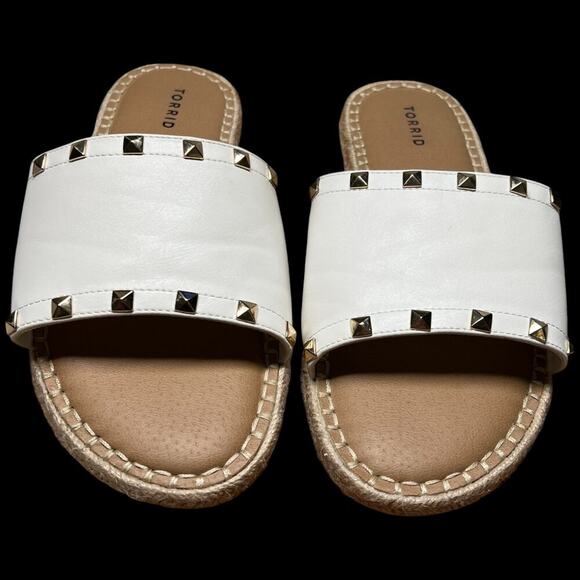 Torrid Women's Size 9WW White Leather Espadrilles Gold Studs Slides Plus Size - Picture 8 of 12